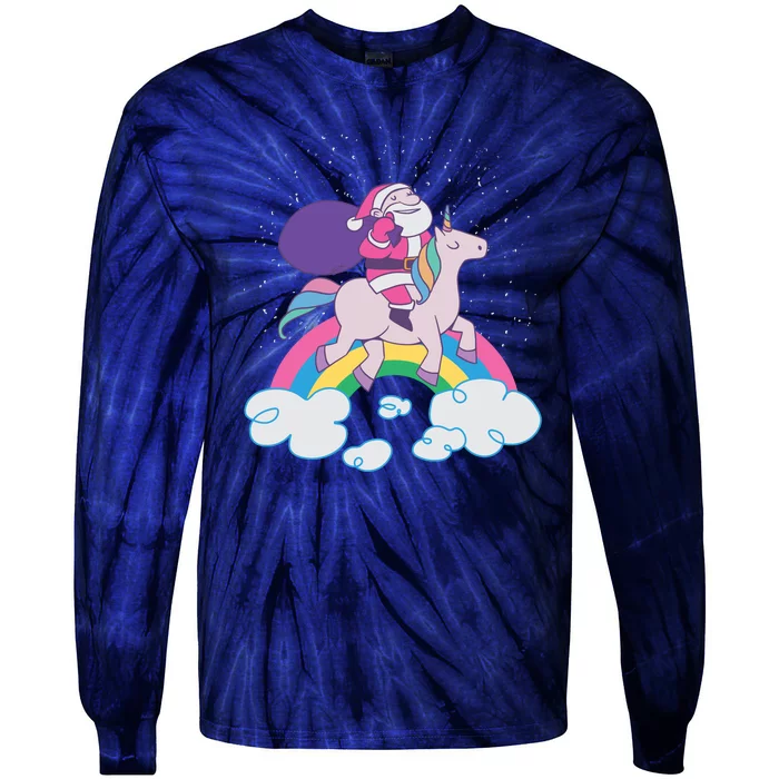 Santa Riding Unicorn Tie-Dye Long Sleeve Shirt