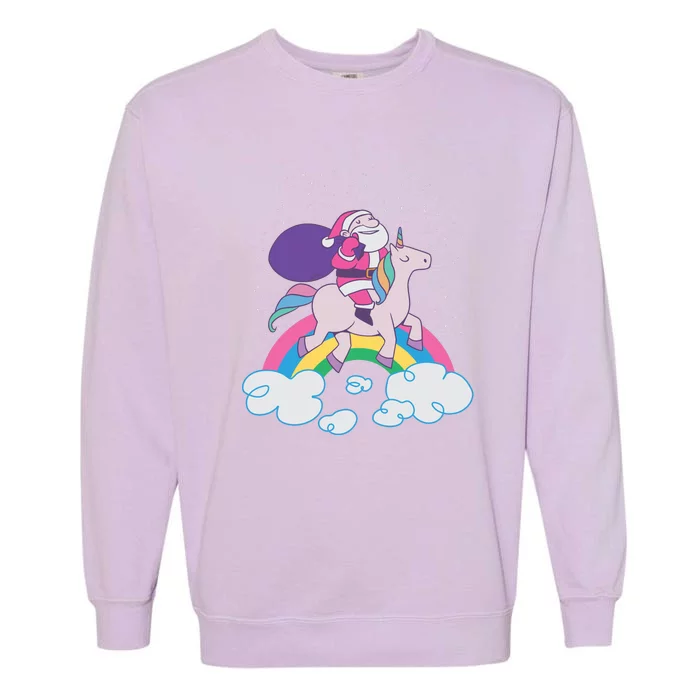 Santa Riding Unicorn Garment-Dyed Sweatshirt