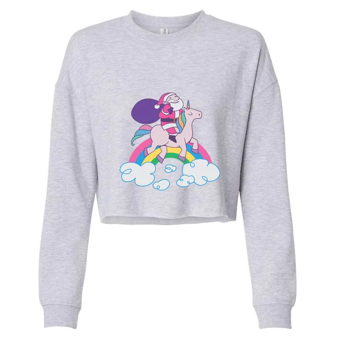 Santa Riding Unicorn Cropped Pullover Crew