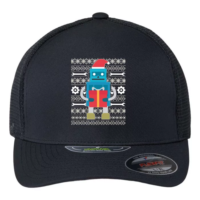 Santa Robot Ugly Christmas Flexfit Unipanel Trucker Cap