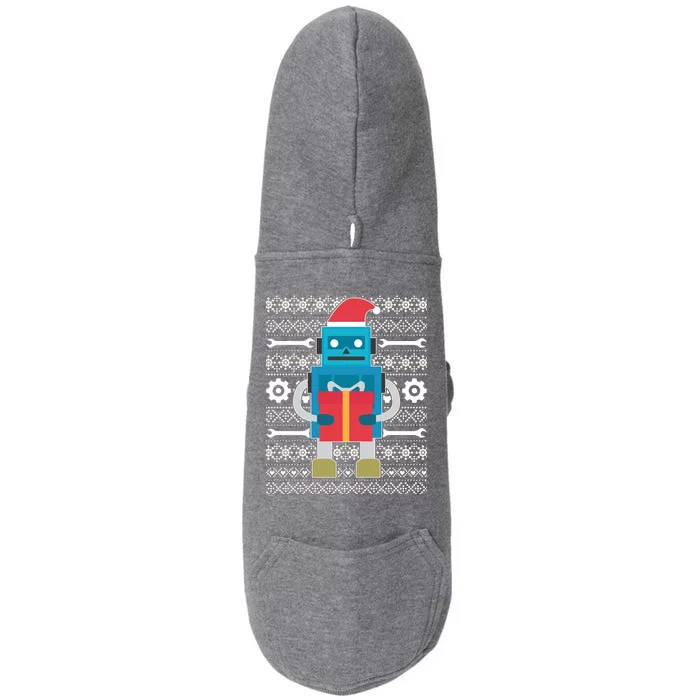 Santa Robot Ugly Christmas Doggie 3-End Fleece Hoodie