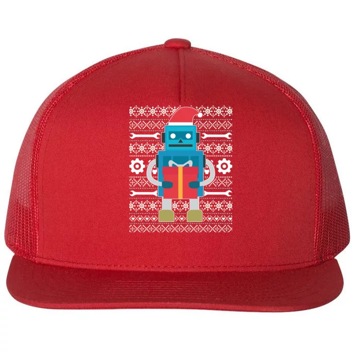 Santa Robot Ugly Christmas Flat Bill Trucker Hat