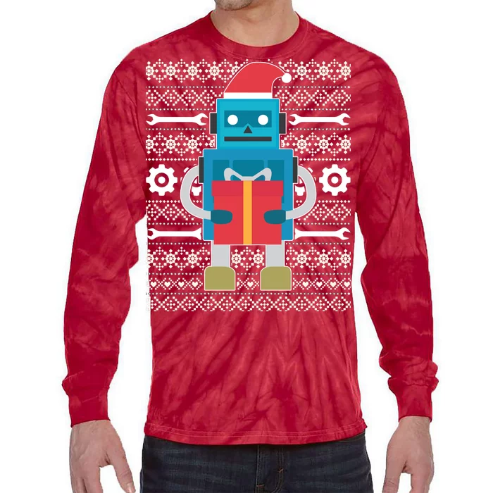 Santa Robot Ugly Christmas Tie-Dye Long Sleeve Shirt