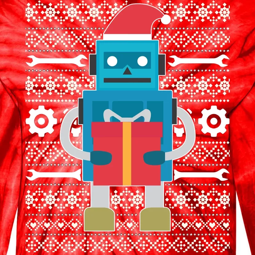 Santa Robot Ugly Christmas Tie-Dye Long Sleeve Shirt