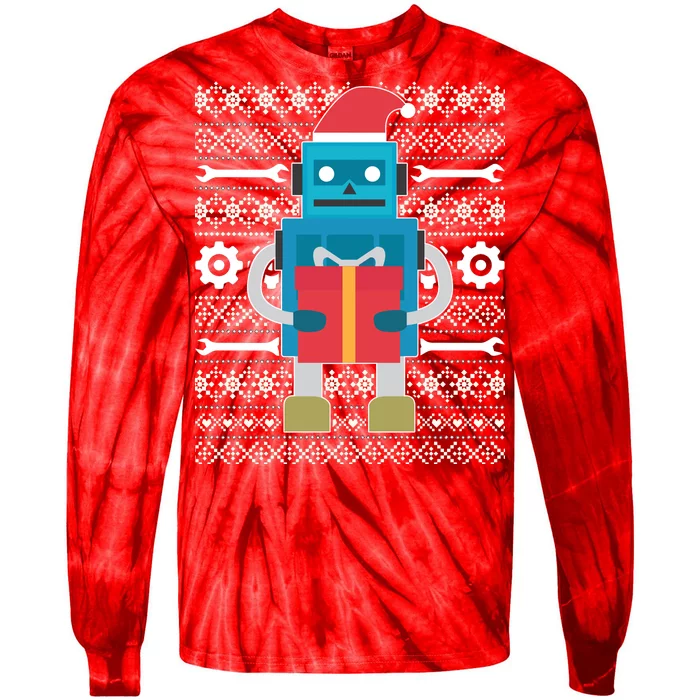 Santa Robot Ugly Christmas Tie-Dye Long Sleeve Shirt