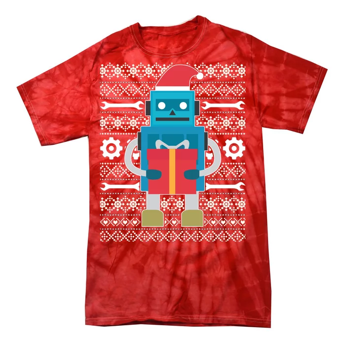 Santa Robot Ugly Christmas Tie-Dye T-Shirt