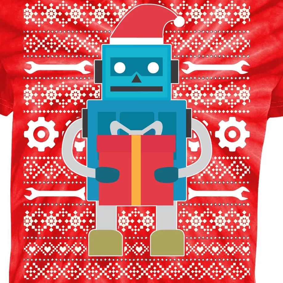 Santa Robot Ugly Christmas Kids Tie-Dye T-Shirt