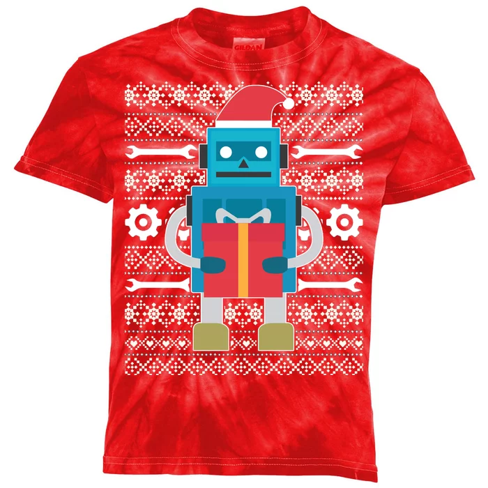 Santa Robot Ugly Christmas Kids Tie-Dye T-Shirt