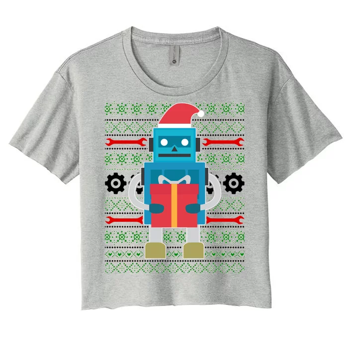 Santa Robot Ugly Christmas Women's Crop Top Tee