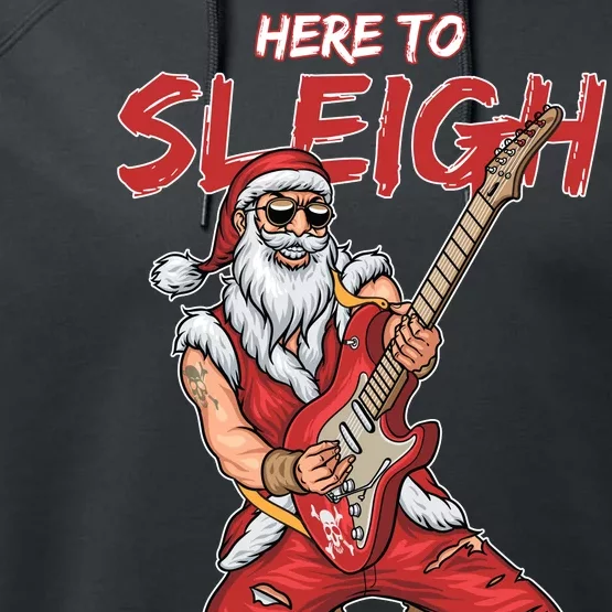 Santa Rocks Here To Sleigh Performance Fleece Hoodie