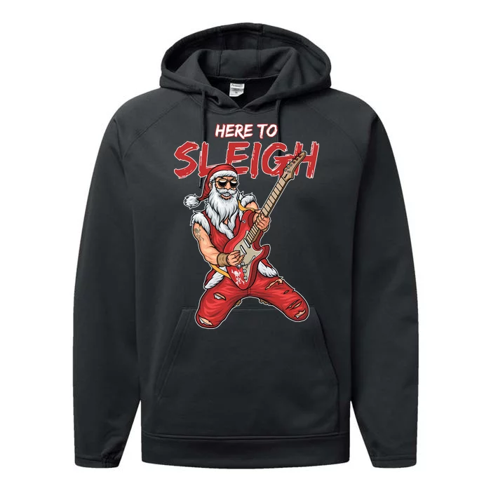 Santa Rocks Here To Sleigh Performance Fleece Hoodie