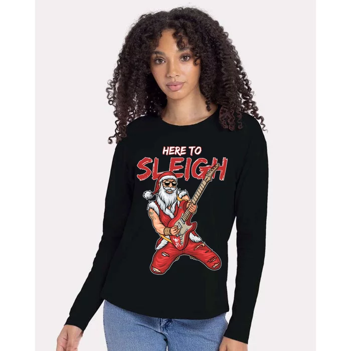 Santa Rocks Here To Sleigh Womens Cotton Relaxed Long Sleeve T-Shirt