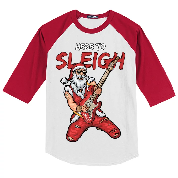 Santa Rocks Here To Sleigh Kids Colorblock Raglan Jersey