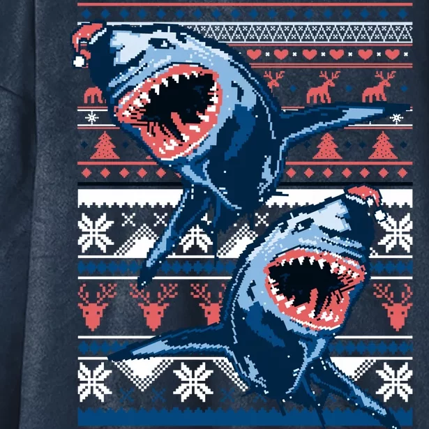 Santa Shark Ugly Christmas Sweater Hooded Wearable Blanket