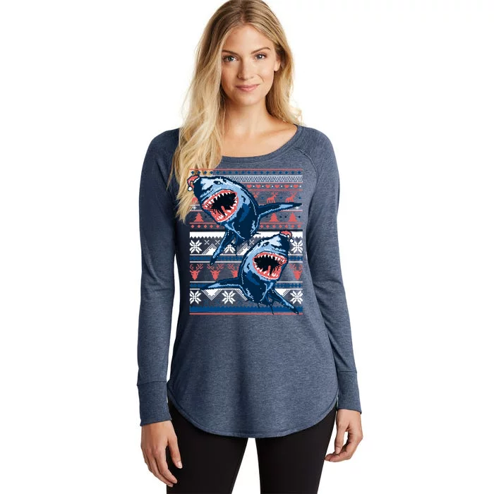 Santa Shark Ugly Christmas Sweater Women's Perfect Tri Tunic Long Sleeve Shirt