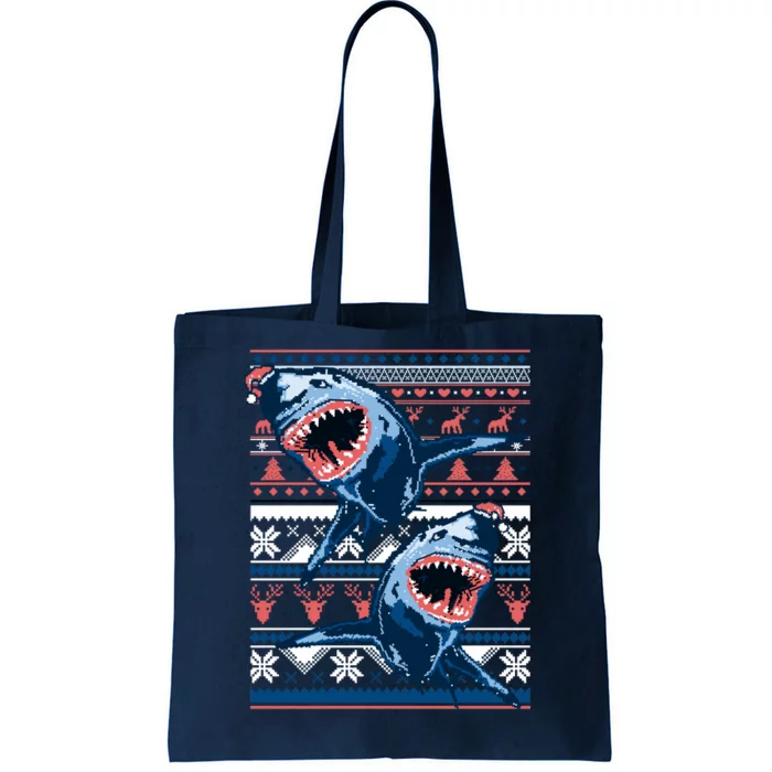 Santa Shark Ugly Christmas Sweater Tote Bag