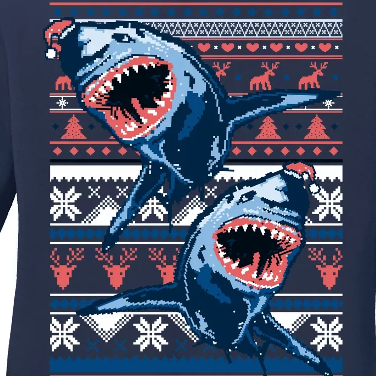 Santa Shark Ugly Christmas Sweater Ladies Long Sleeve Shirt