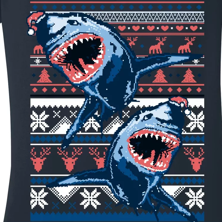 Santa Shark Ugly Christmas Sweater Women's V-Neck T-Shirt