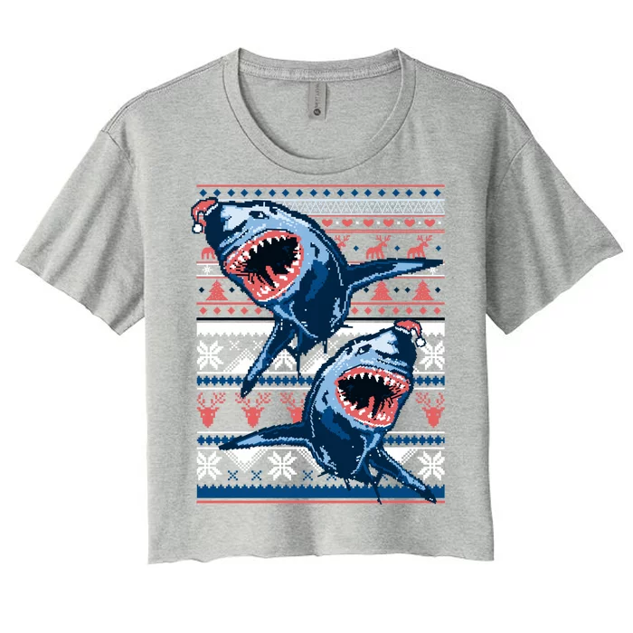 Santa Shark Ugly Christmas Sweater Women's Crop Top Tee