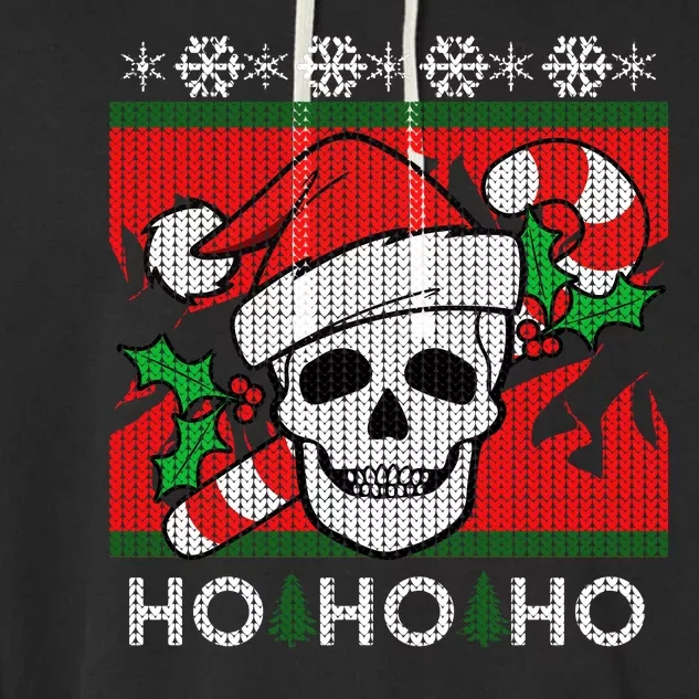 Santa Skull Candy Cane Ugly Christmas Sweater Garment-Dyed Fleece Hoodie