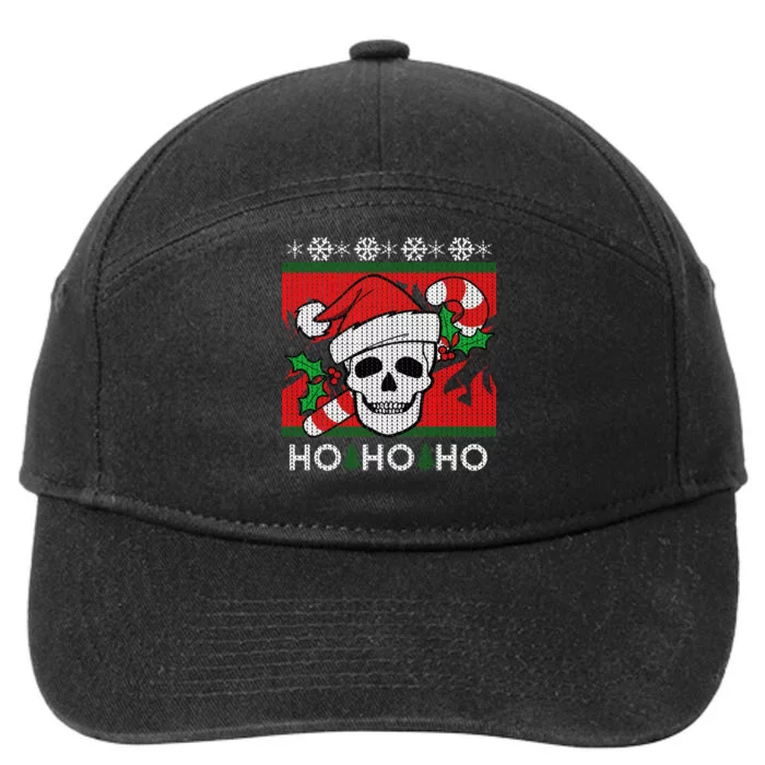 Santa Skull Candy Cane Ugly Christmas Sweater 7-Panel Snapback Hat