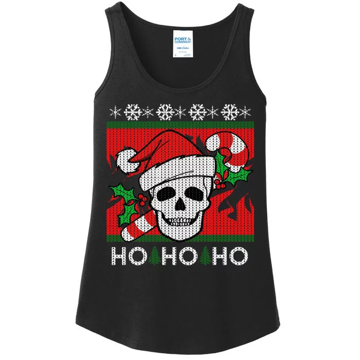 Santa Skull Candy Cane Ugly Christmas Sweater Ladies Essential Tank