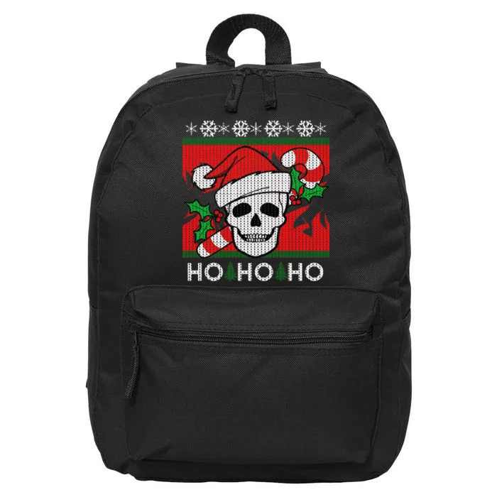 Santa Skull Candy Cane Ugly Christmas Sweater 16 in Basic Backpack