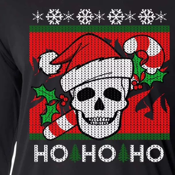 Santa Skull Candy Cane Ugly Christmas Sweater Cooling Performance Long Sleeve Crew