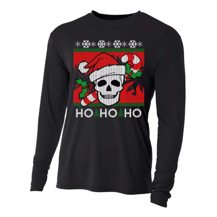 Santa Skull Candy Cane Ugly Christmas Sweater Cooling Performance Long Sleeve Crew