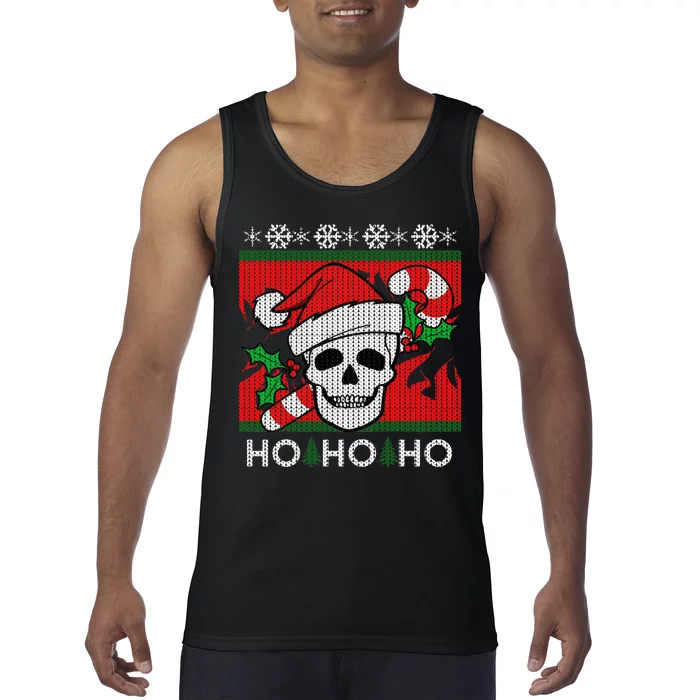 Santa Skull Candy Cane Ugly Christmas Sweater Tank Top