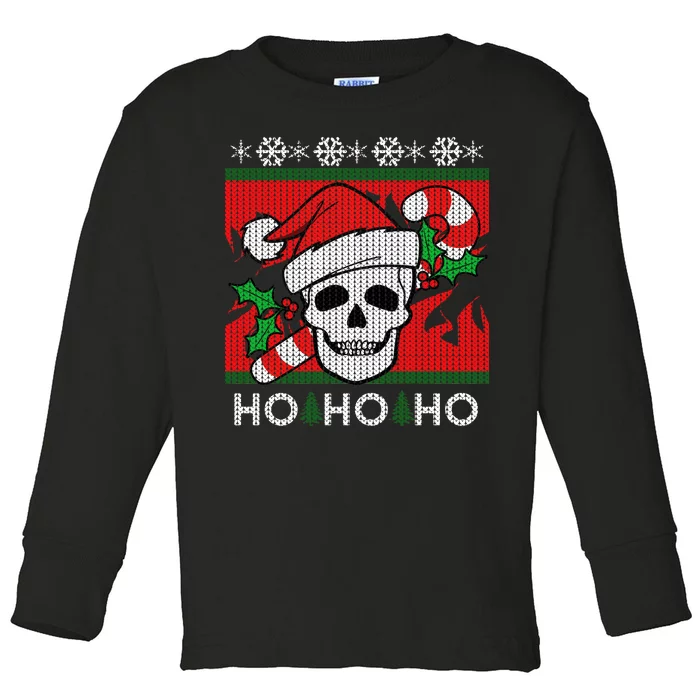 Santa Skull Candy Cane Ugly Christmas Sweater Toddler Long Sleeve Shirt