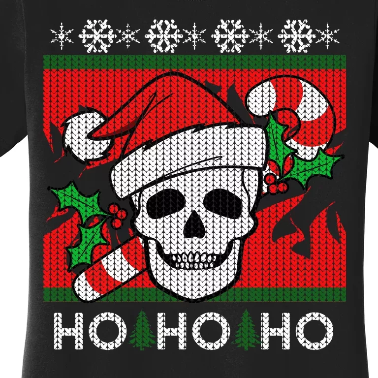 Santa Skull Candy Cane Ugly Christmas Sweater Women's T-Shirt