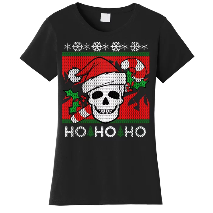 Santa Skull Candy Cane Ugly Christmas Sweater Women's T-Shirt