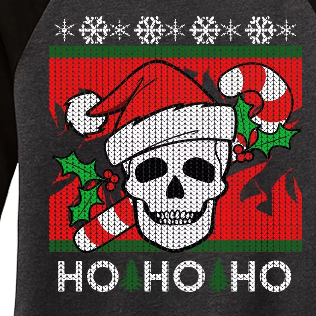 Santa Skull Candy Cane Ugly Christmas Sweater Women's Tri-Blend 3/4-Sleeve Raglan Shirt