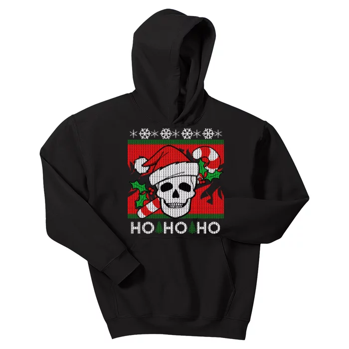 Santa Skull Candy Cane Ugly Christmas Sweater Kids Hoodie