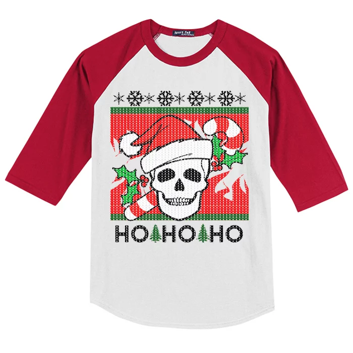 Santa Skull Candy Cane Ugly Christmas Sweater Kids Colorblock Raglan Jersey