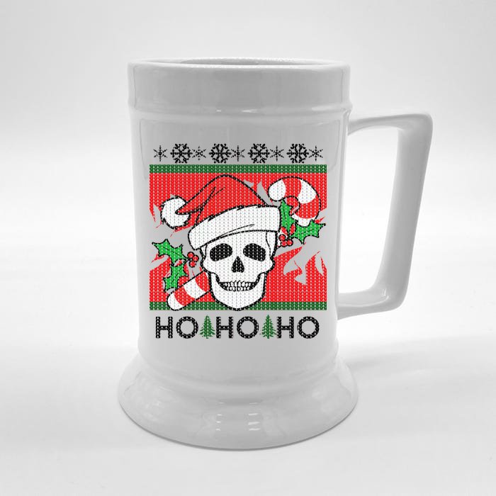 Santa Skull Candy Cane Ugly Christmas Sweater Front & Back Beer Stein