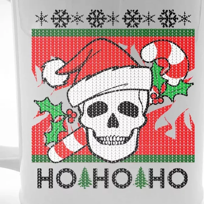 Santa Skull Candy Cane Ugly Christmas Sweater Front & Back Beer Stein