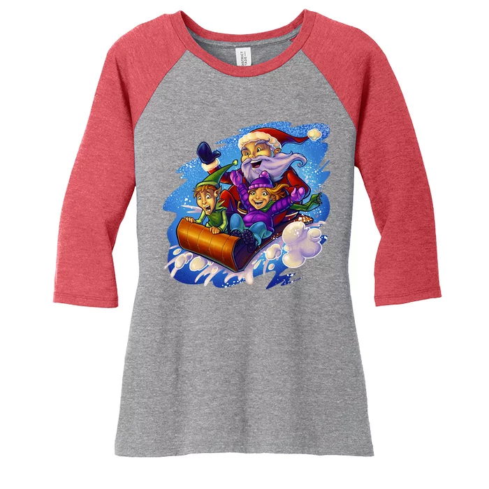 Santa Sleigh Women's Tri-Blend 3/4-Sleeve Raglan Shirt