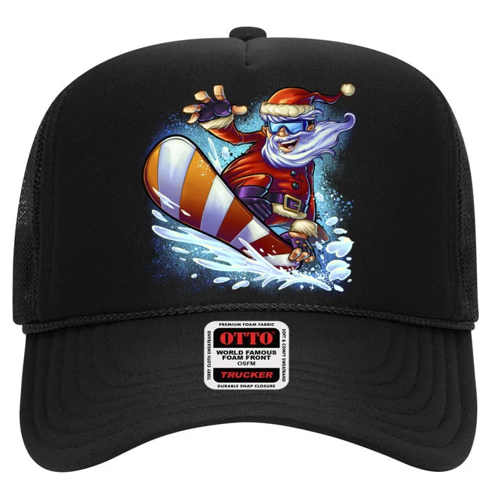 Santa Snowboard High Crown Mesh Trucker Hat