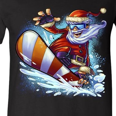 Santa Snowboard V-Neck T-Shirt