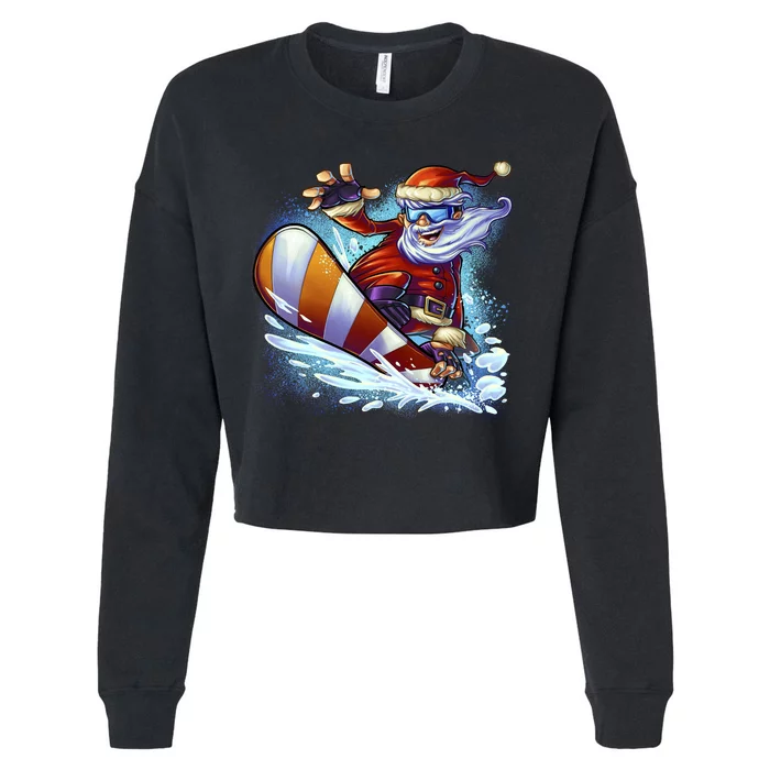 Santa Snowboard Cropped Pullover Crew