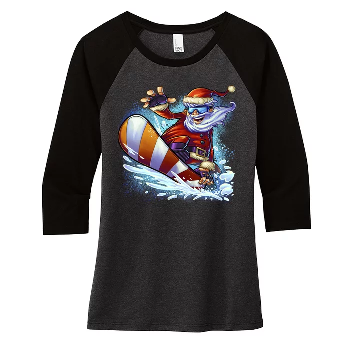 Santa Snowboard Women's Tri-Blend 3/4-Sleeve Raglan Shirt