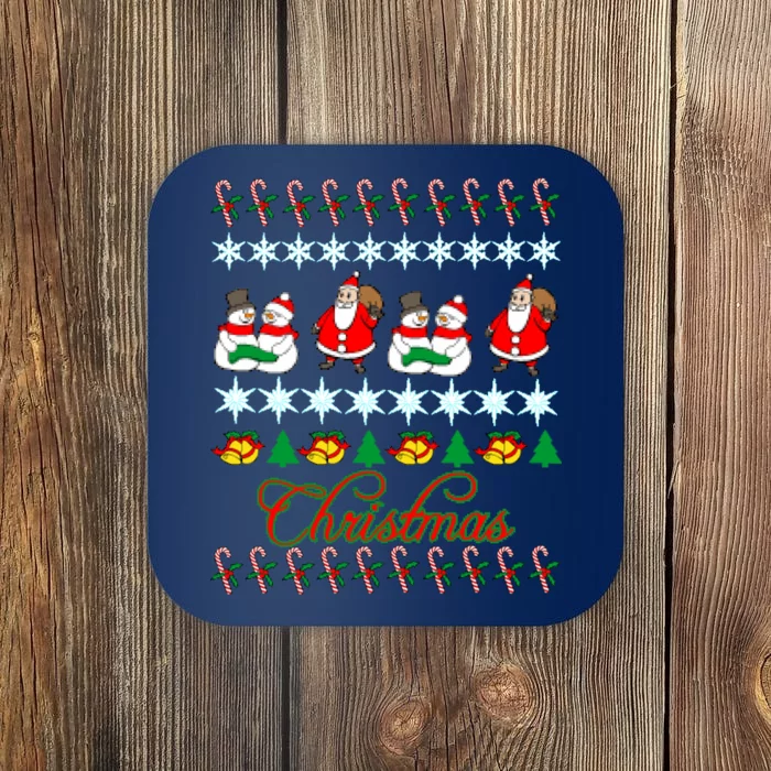 Santa Snowman Ugly Christmas Sweater Coaster