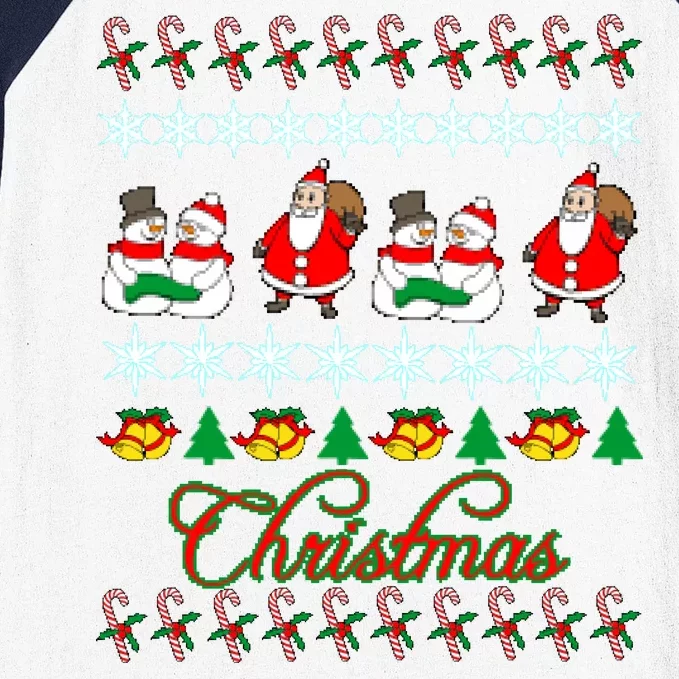 Santa Snowman Ugly Christmas Sweater Baseball Sleeve Shirt