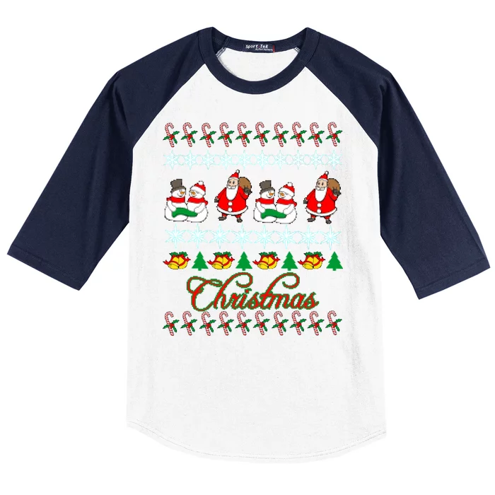 Santa Snowman Ugly Christmas Sweater Baseball Sleeve Shirt