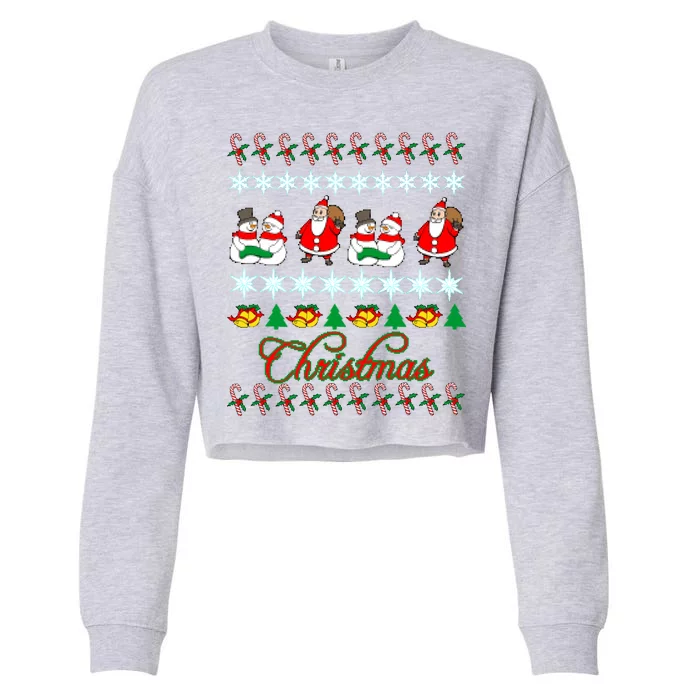 Santa Snowman Ugly Christmas Sweater Cropped Pullover Crew