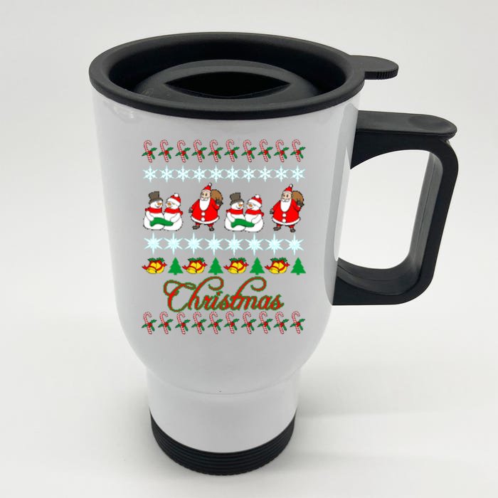 Santa Snowman Ugly Christmas Sweater Front & Back Stainless Steel Travel Mug