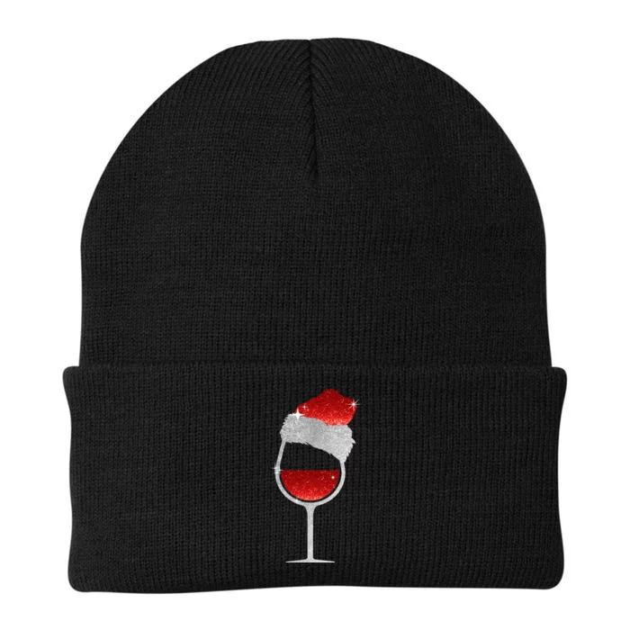 Santa Sparkly Wine Glass Knit Cap Winter Beanie