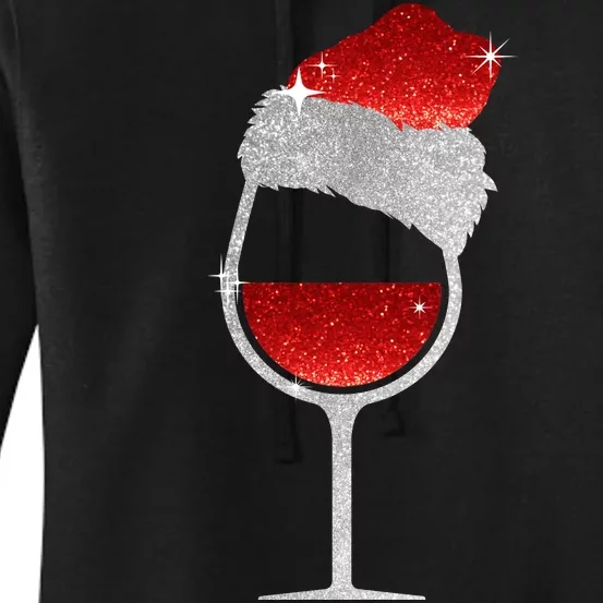 Santa Sparkly Wine Glass Women's Pullover Hoodie